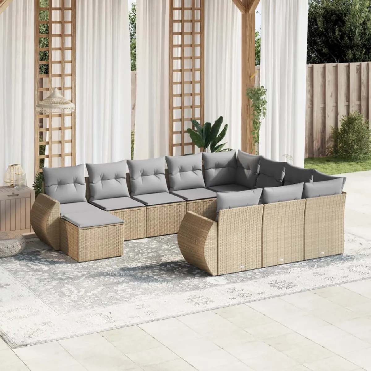 vidaXL Salon de jardin 11 pcs - Beige