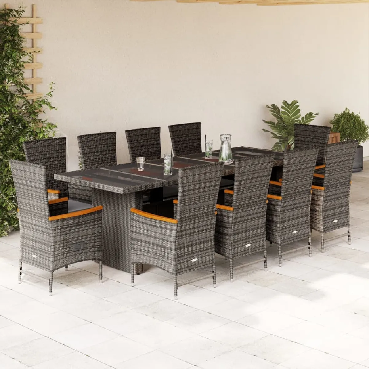 vidaXL Ensemble à Manger de Jardin avec Coussins 11 pcs Table et Chaises à Dossier Rabattable Meubles dExtérieur Patio 3211650 - vue 7