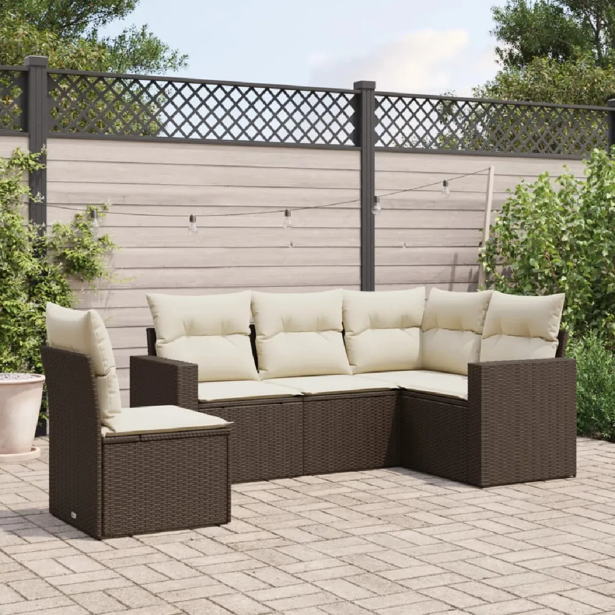 vidaXL Salon de jardin 5 pcs résine tressée Coussins - vue 2
