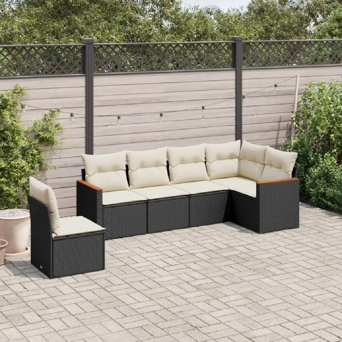 vidaXL Salon de jardin 6 pcs - Noir