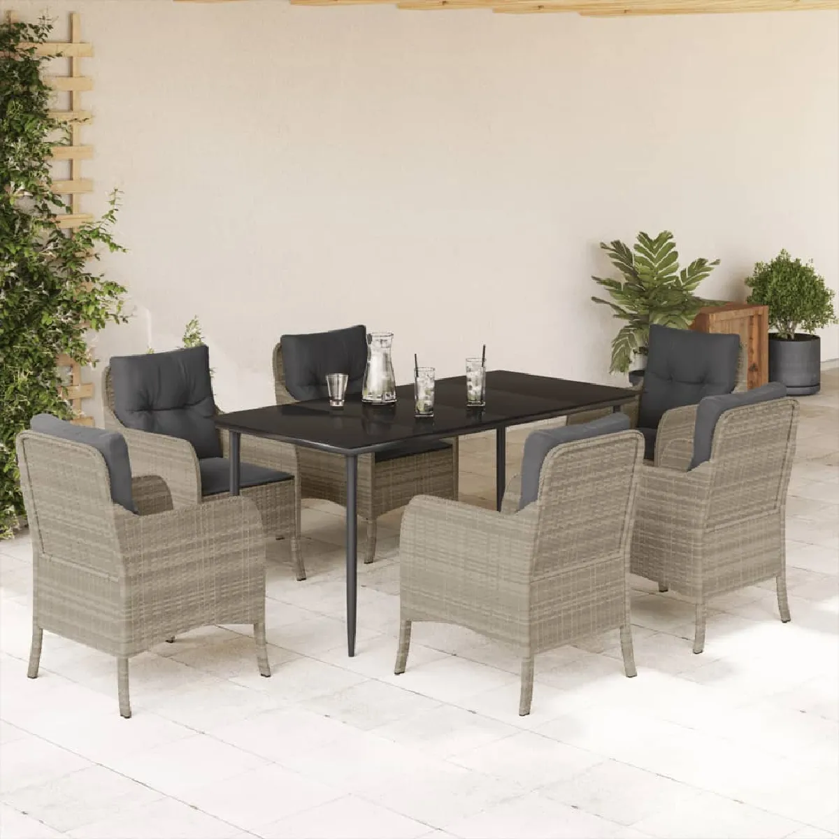 Vidaxl Gris/Clair Ensemble À Manger De Jardin 7 Pcs