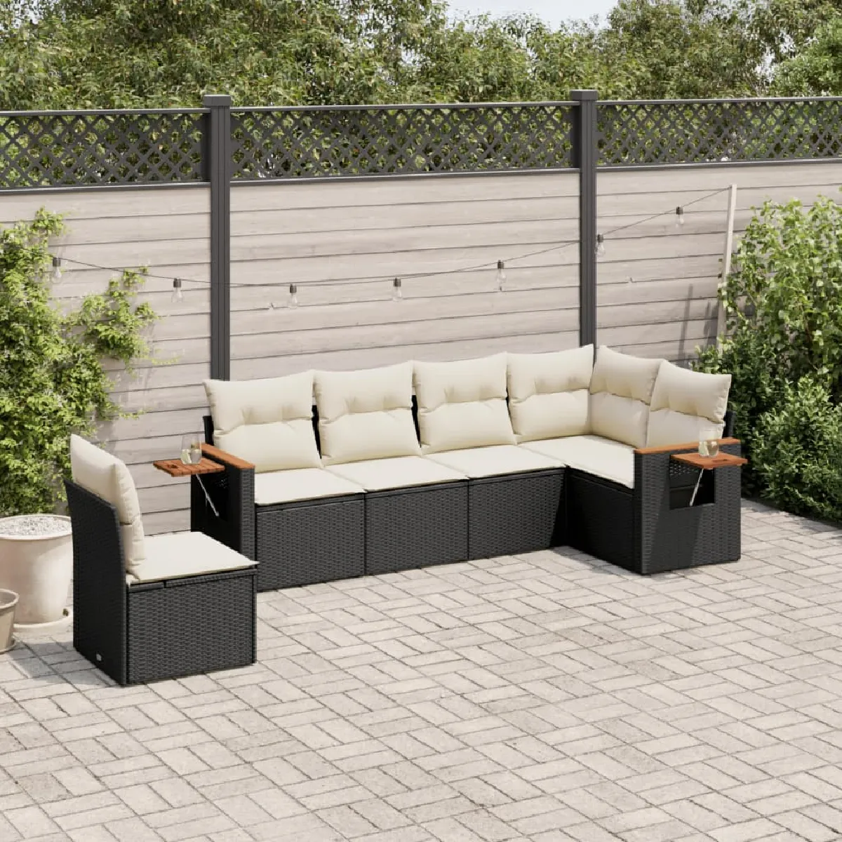 Vidaxl Noir Salon De Jardin 6 Pcs Avec Coussins - Résine Tressée