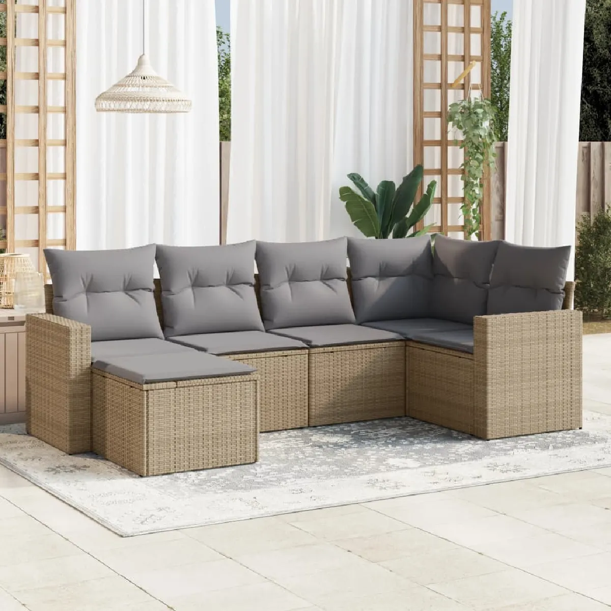 Non Communiqué Beige Vidaxl Salon De Jardin Avec Coussins 6 Pcs Résine Tressée 3219249 - Image 3