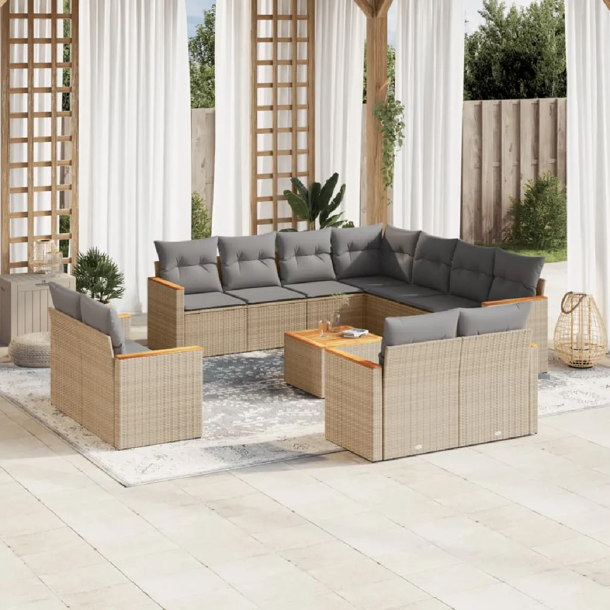 Vidaxl Salon de Jardin avec Coussins 12 pcs / Résine Tressée
