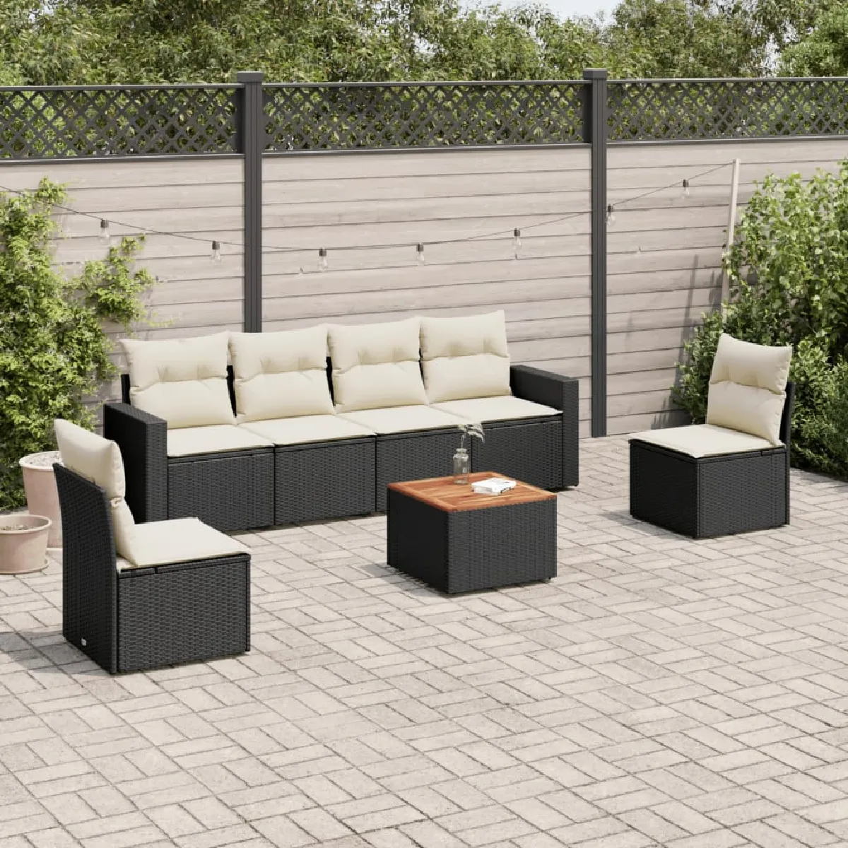 vidaXL Salon de jardin 7 pcs - Noir