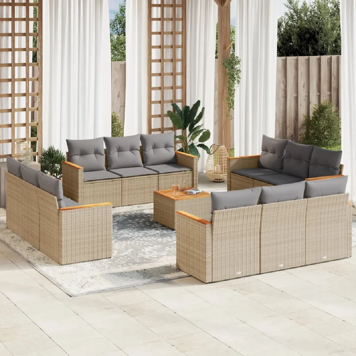 VIDAXL  Salon de jardin 13 pcs Beige R&eacute;sine Tress&eacute;e