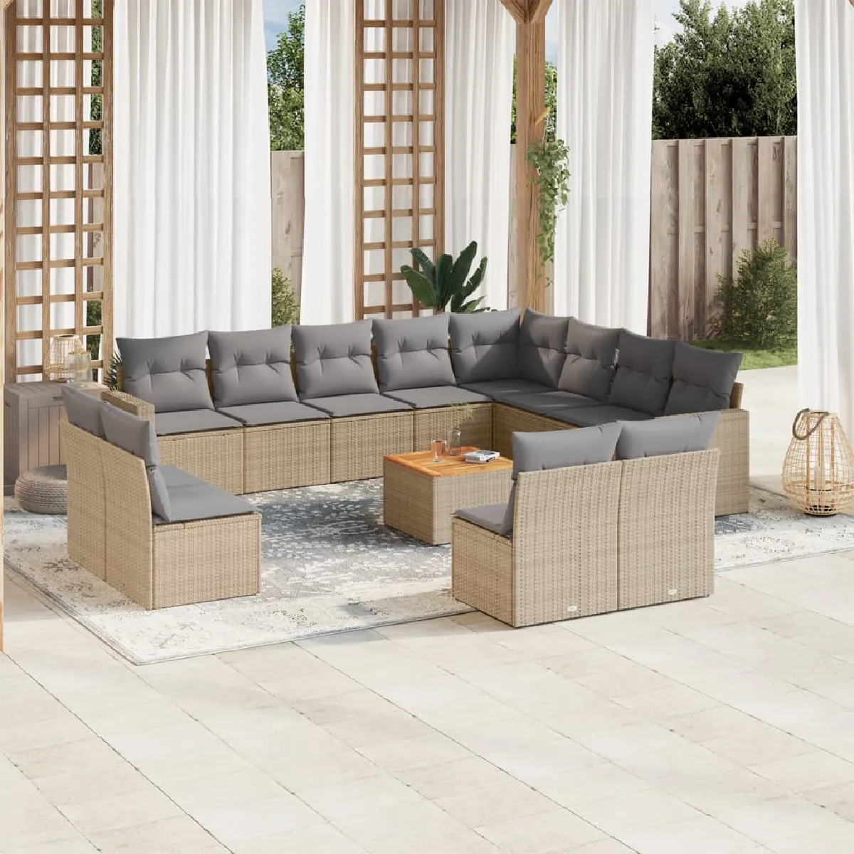 VIDAXL Salon de jardin avec coussins 13 pcs - Beige - Résine tressée