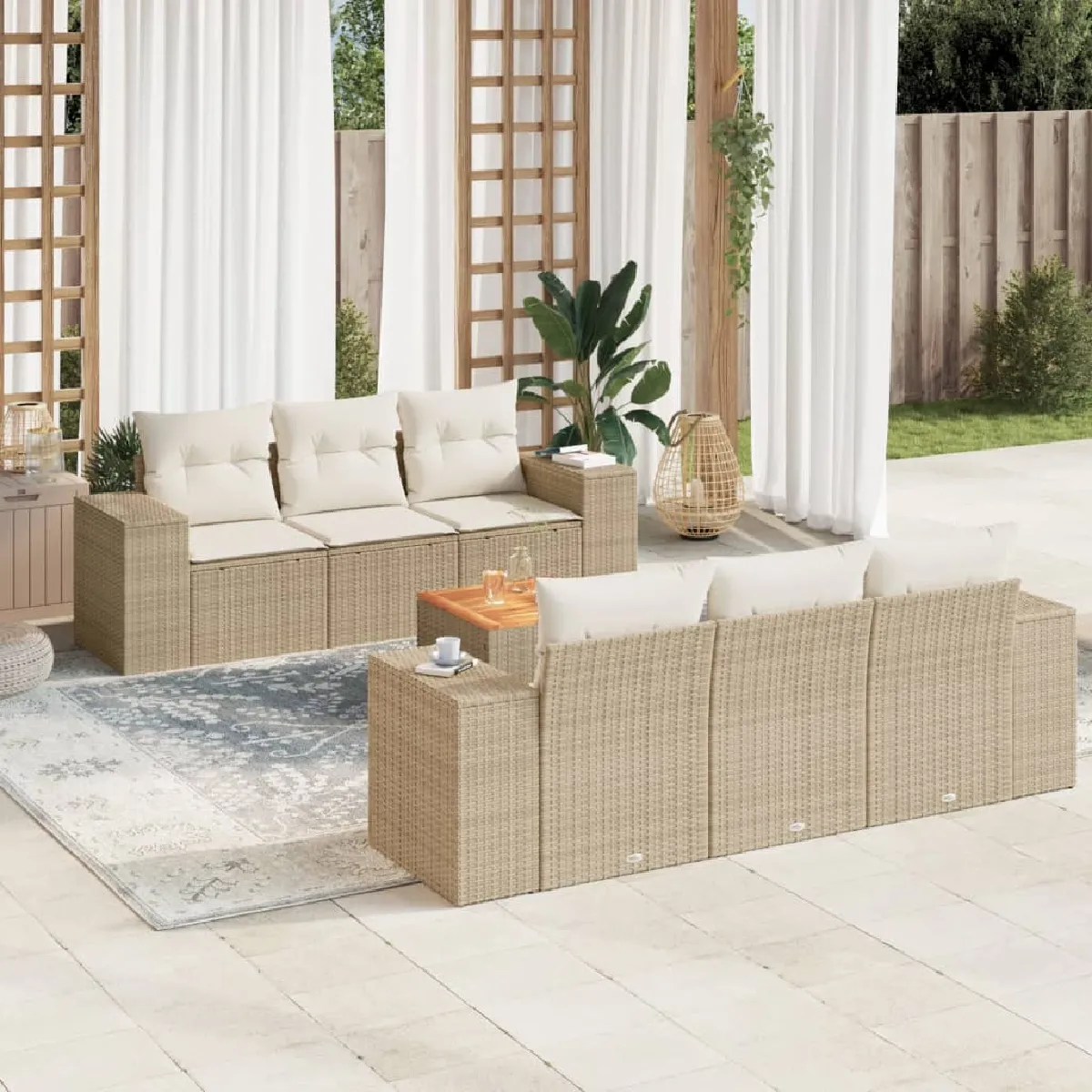 vidaXL Salon de jardin avec coussins 7 pcs résine tressée - vue 10