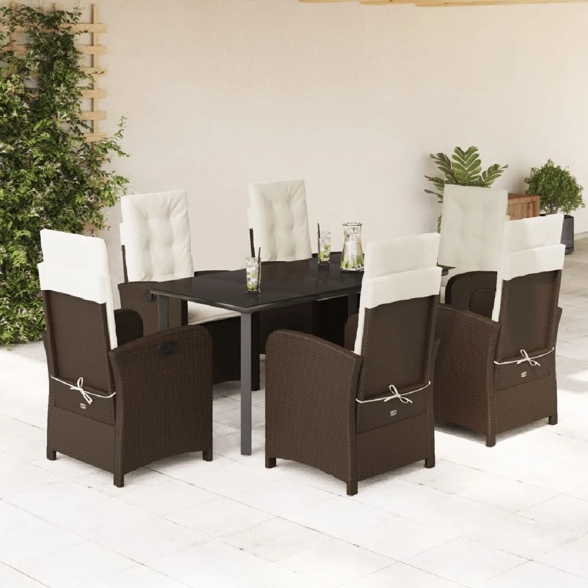 vidaXL Ensemble à manger de jardin et coussins 7 pcs rotin - vue 5