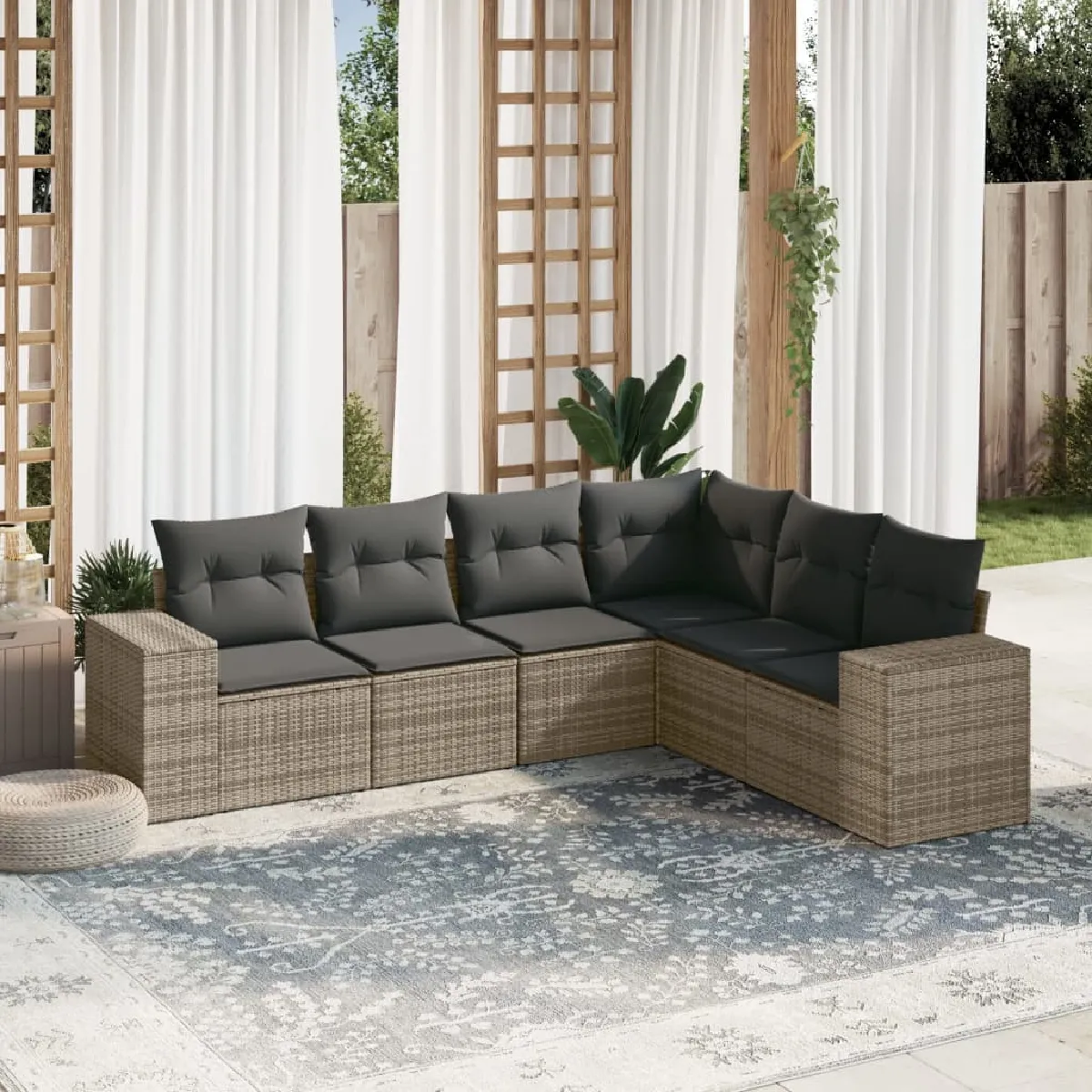 Non Communiqué Gris Salon De Jardin Modulable Vidaxl Rotin 6 Pieces X 83 X 69 6 Personnes - Image 3