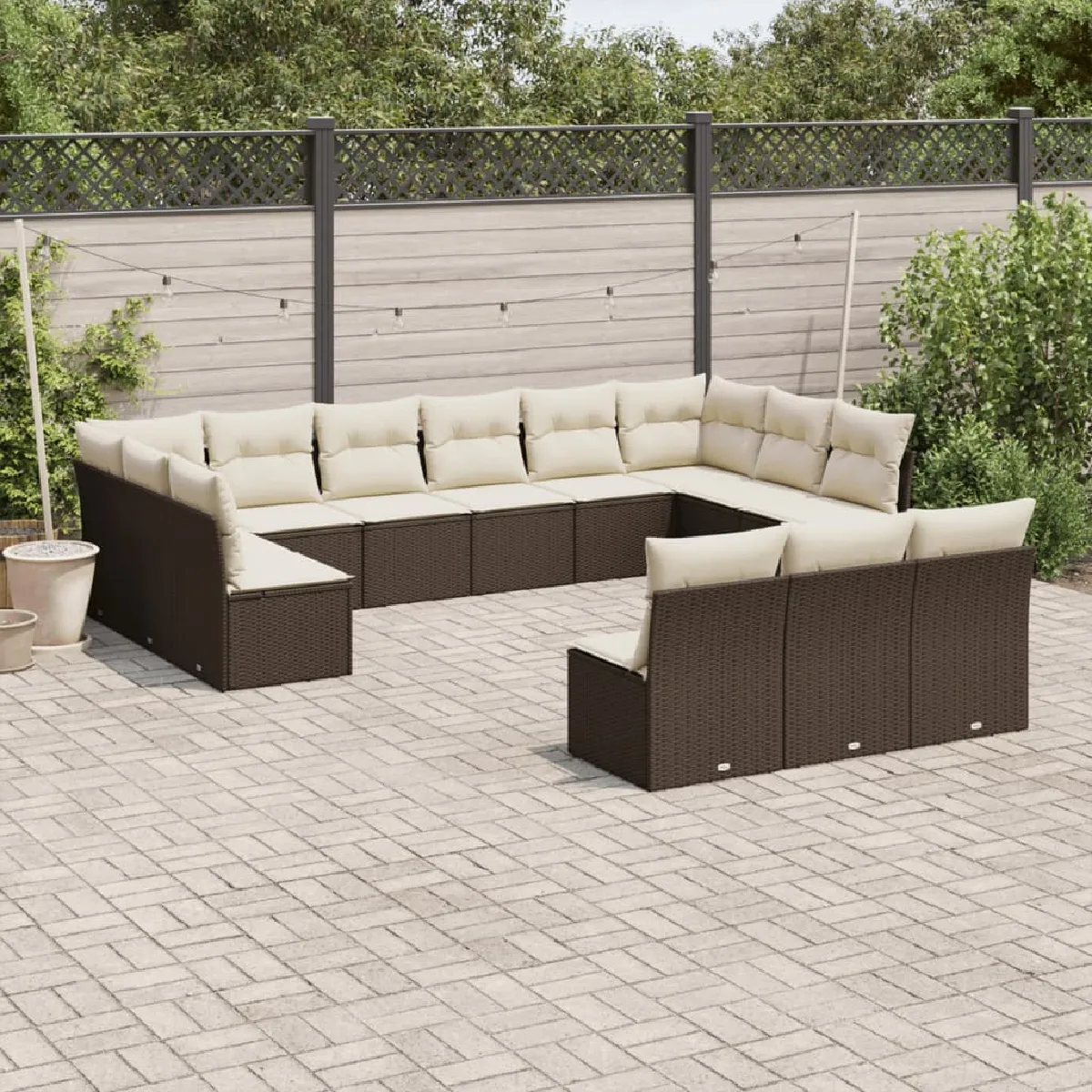 VIDAXL Salon de jardin 13 pcs Marron Résine tressée