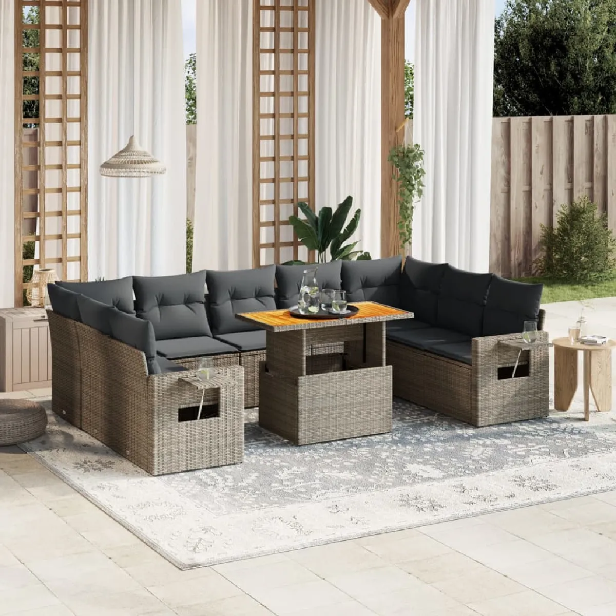 Non Communiqué Gris Vidaxl Salon De Jardin Avec Coussins 10 Pcs, Canapés De Terrasse, Ensemble De Meubles De Patio, Mobilier D'extérieur, 3271900 - Image 3