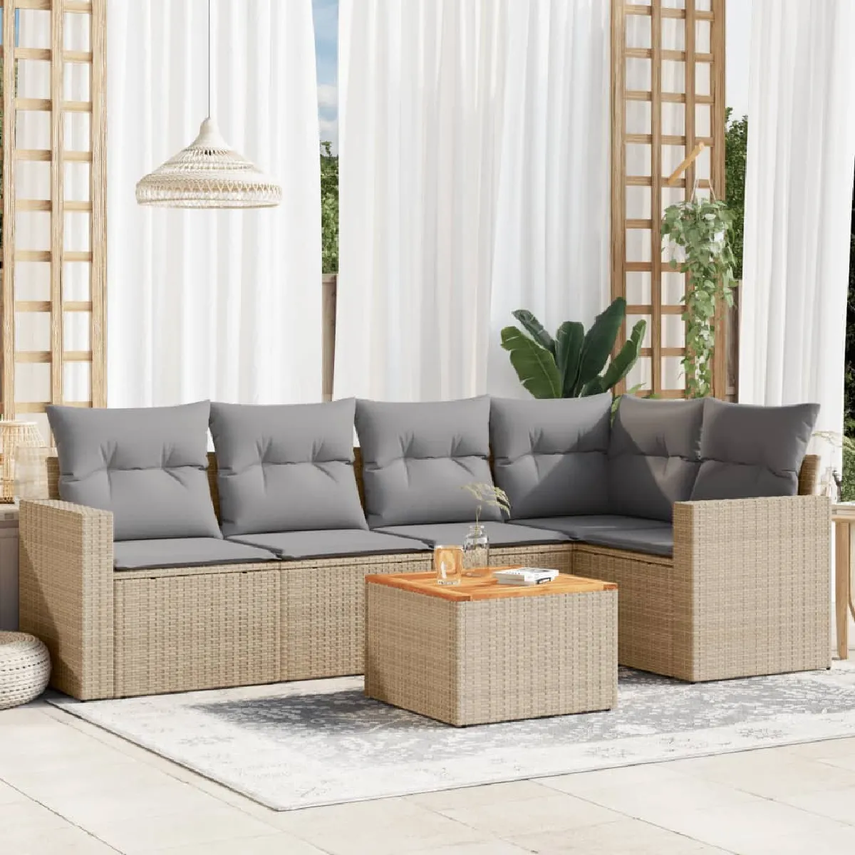 vidaXL Salon de jardin avec coussins 6pcs mélange résine tressée