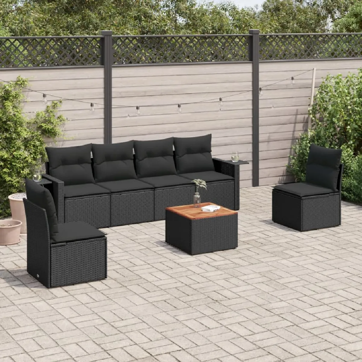 vidaXL Salon de jardin 7 pcs - Noir