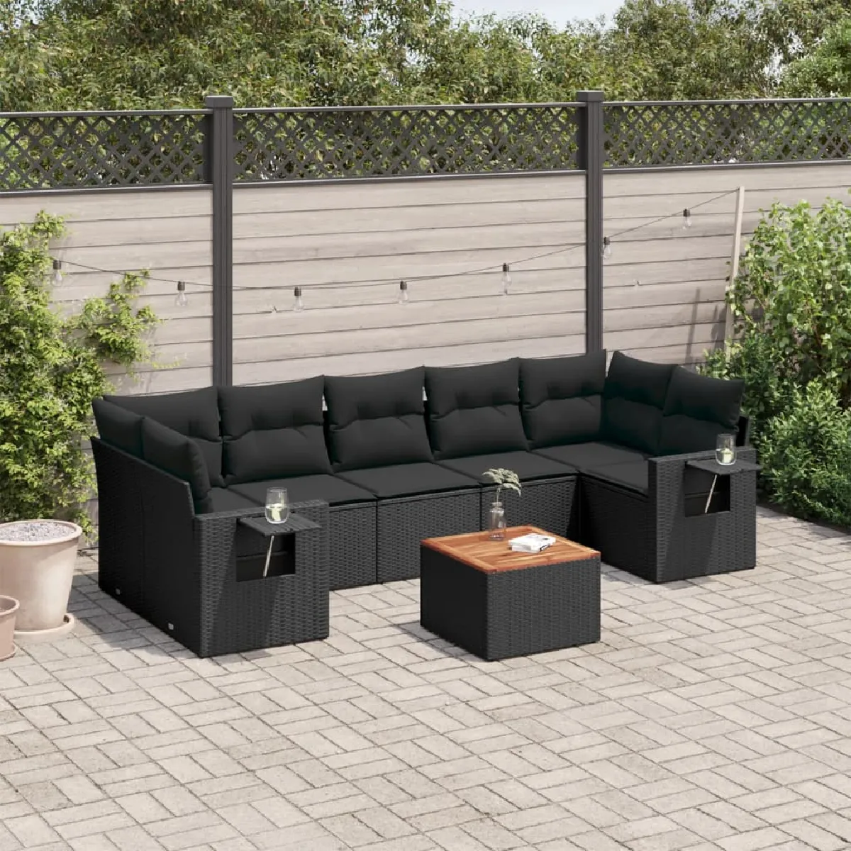 vidaXL Salon de jardin 8 pcs Coussins noirs - vue 2