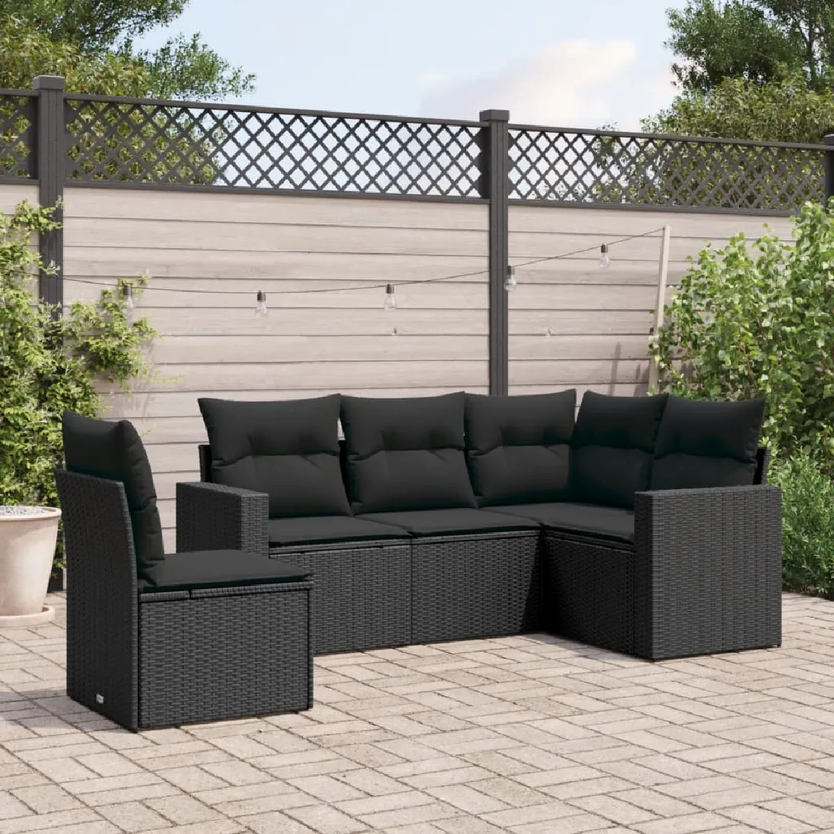VIDAXL - Salon de jardin 5 pièces - Résine tressée - Noir - Image 3