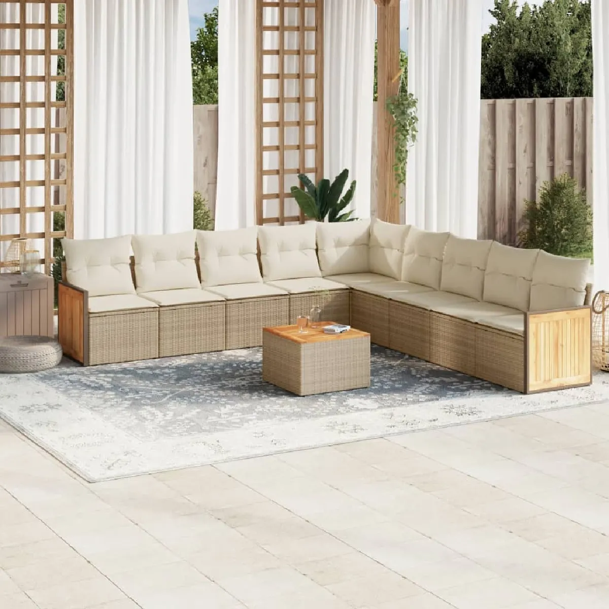 Vidaxl Beige Salon De Jardin 10 Pcs