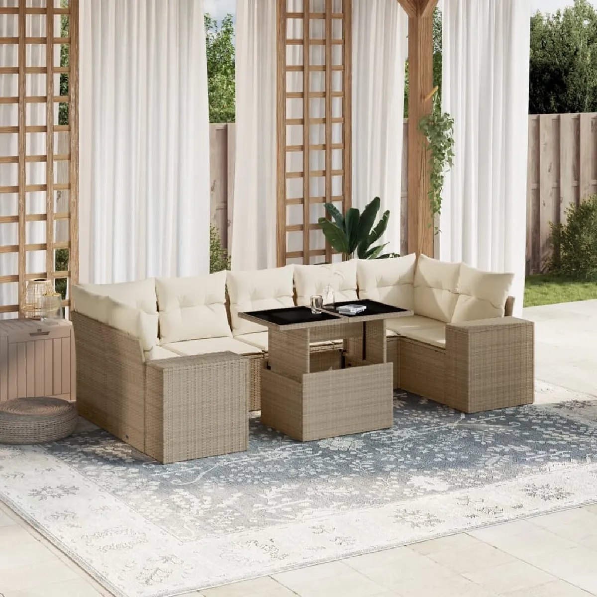 VIDAXL Salon de jardin 8 pcs avec coussins résine tressée - vue 8