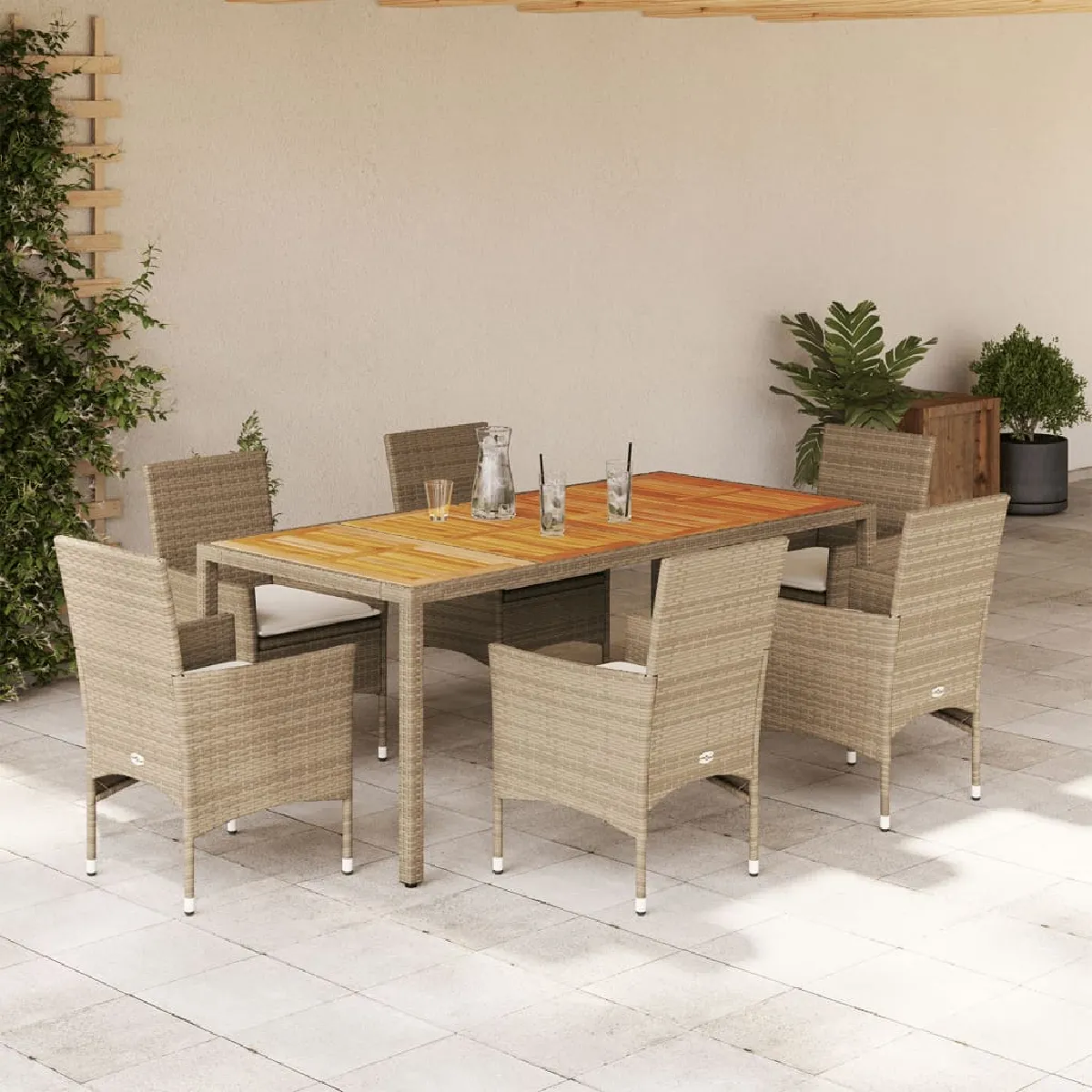 vidaXL Ensemble à manger jardin 7 pcs - Beige