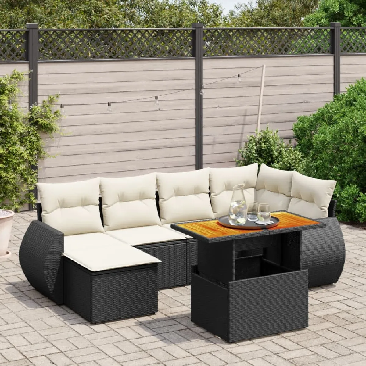 vidaXL Salon de jardin 7 pcs avec coussins résine tressée - vue 4