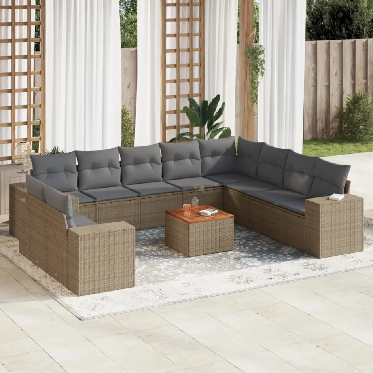 VIDAXL Salon de jardin modulable GENERIQUE 11 pieces resine tressee beige 62 x 62 x 69 cm 10 personnes