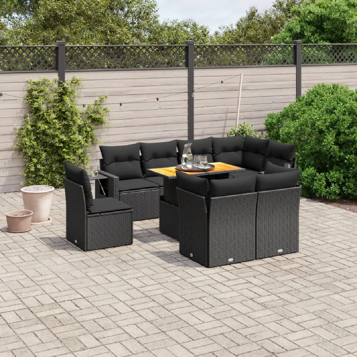 VIDAXL Salon de Jardin 9 pcs avec Coussins Résine Tressée - vue 2