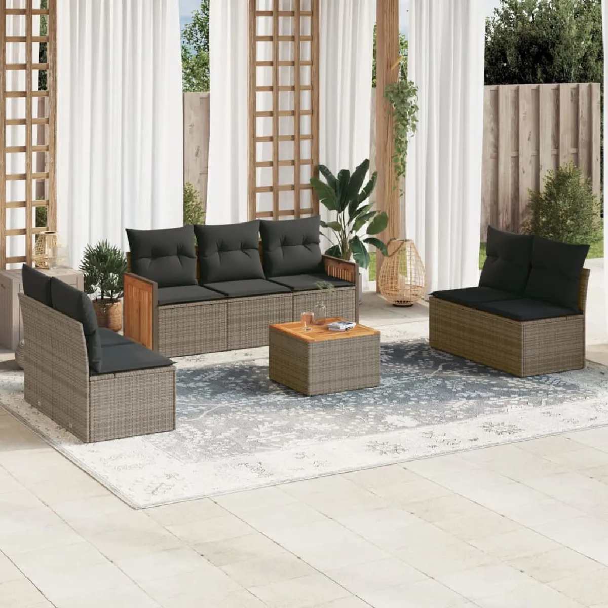Vidaxl Gris Salon De Jardin 8 Pcs