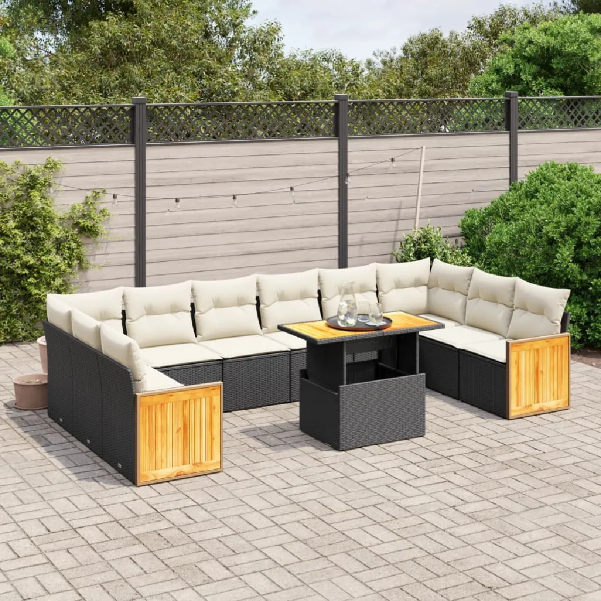 VidaXL Salon de jardin 11 pcs avec coussins - Noir