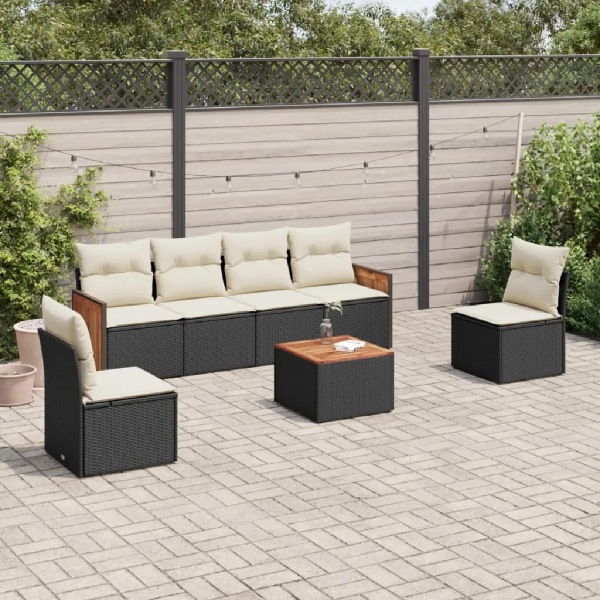 vidaXL Salon de jardin 7 pcs avec coussins - Noir