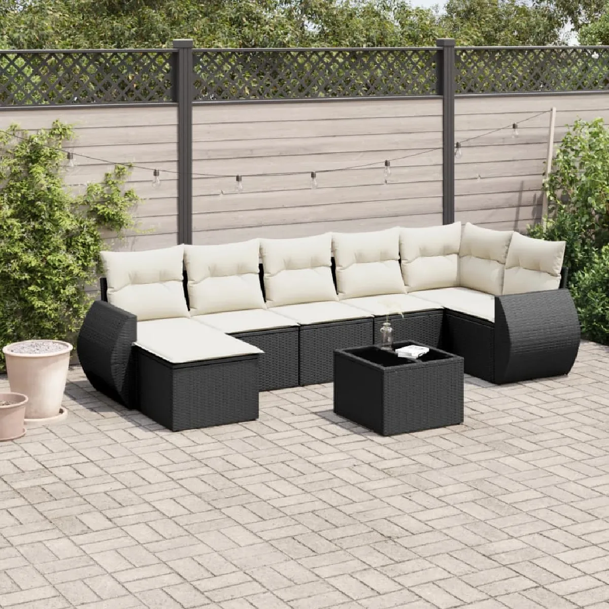 vidaXL Salon de jardin - 7 pcs résine tressée noir