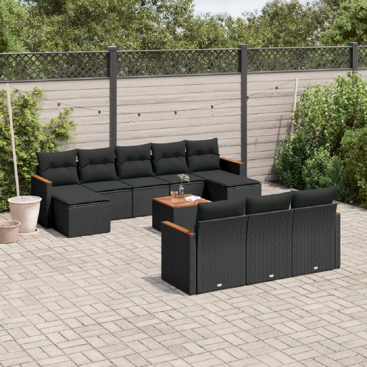 VidaXL Salon de Jardin 11 pcs avec Coussins - Noir