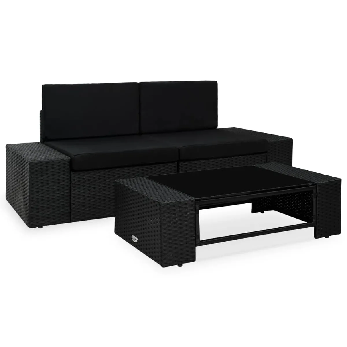 vidaXL Salon de Jardin 3 pcs - Noir