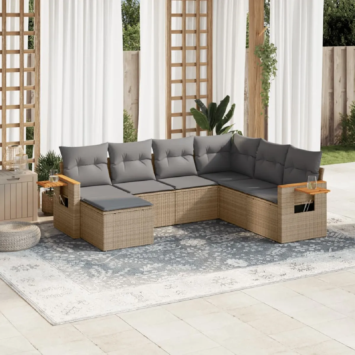 vidaXL Salon de jardin avec coussins 7 pcs résine tressée - vue 6