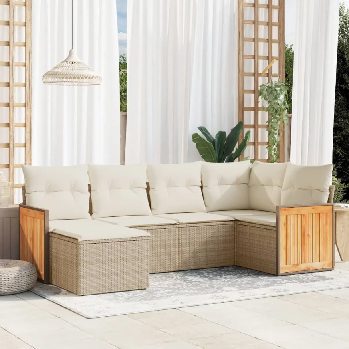 vidaXL Salon de jardin avec coussins 6 pcs résine tressée
