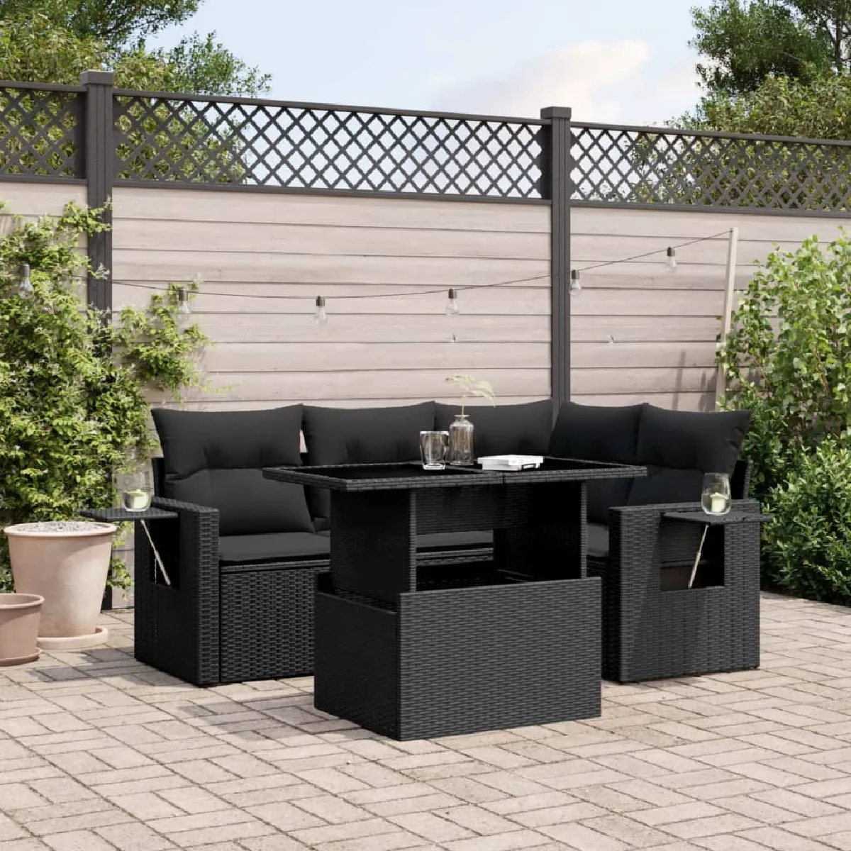 Non Communiqué Noir Salon De Jardin Modulable Vidaxl Rotin 5 Pieces 4 Personnes - Image 3