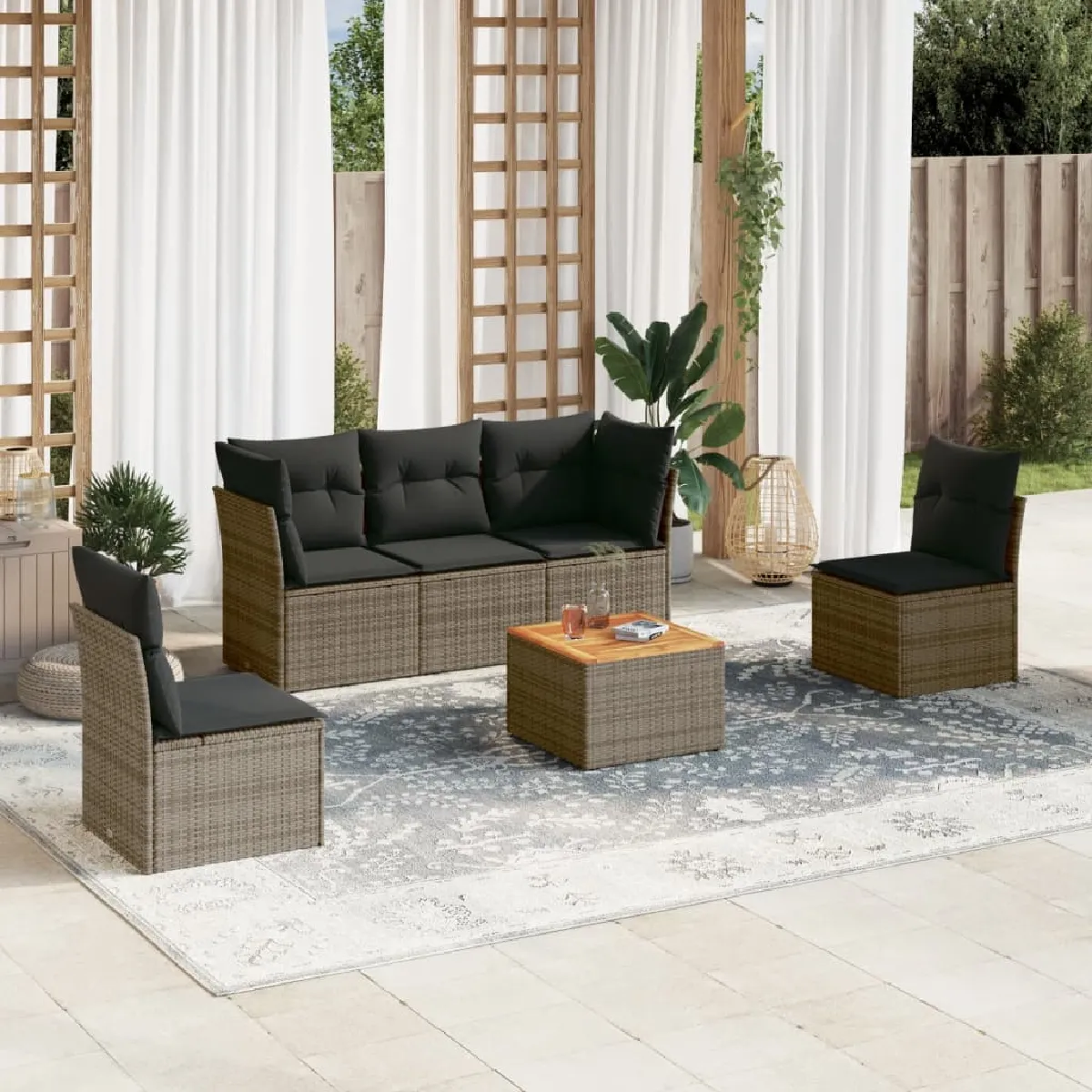 Salon de jardin vidaXL 6 pcs résine tressée - vue 3
