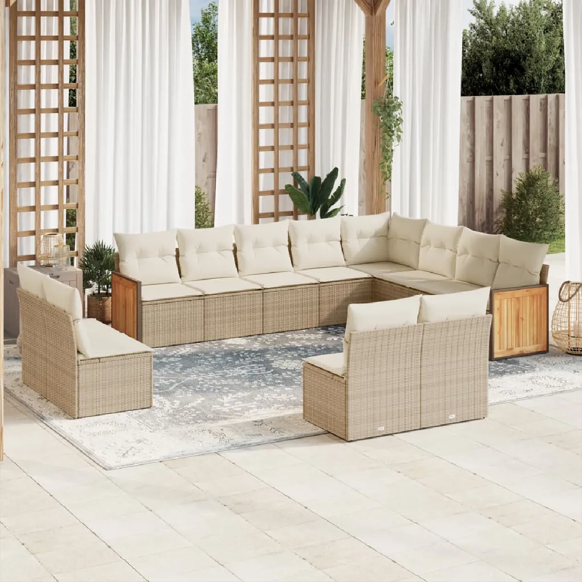 VIDAXL Salon de jardin avec coussins beige - 12 pi&egrave;ces