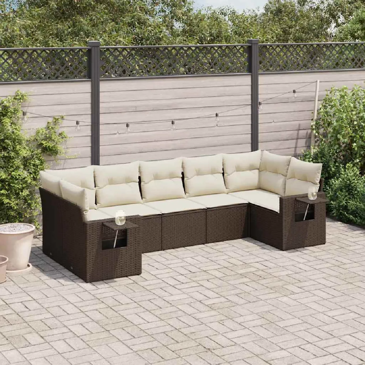 Non Communiqué Marron Vidaxl Salon De Jardin Avec Coussins 7 Pcs, Canapés De Terrasse, Ensemble De Meubles De Patio, Mobilier D'extérieur, 3220592 - Image 3