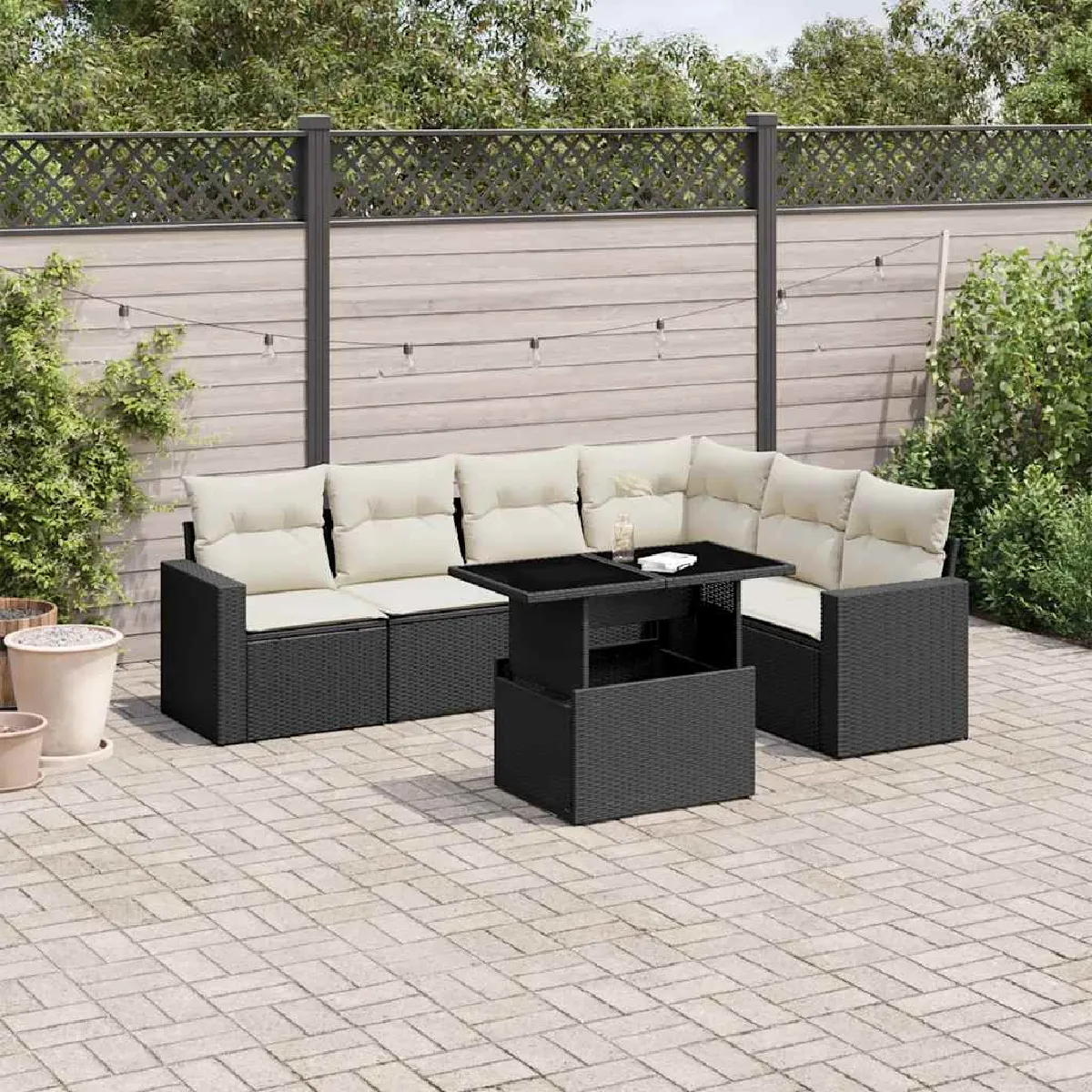 VIDAXL Salon de jardin 7 pcs - Noir