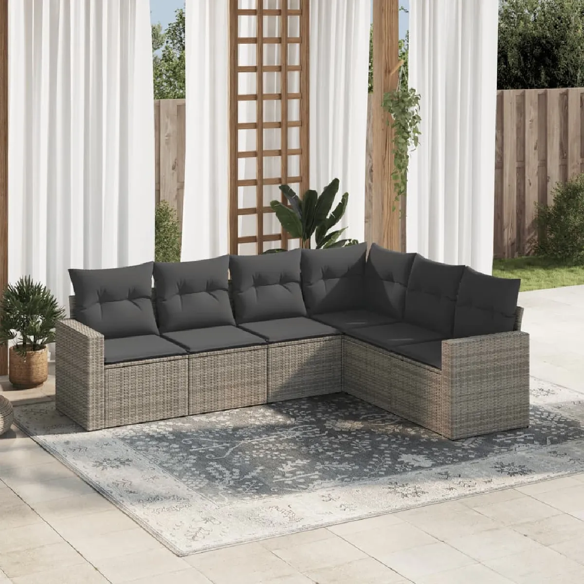 vidaXL Salon de jardin 6 pcs avec accoudoirs larges - vue 2