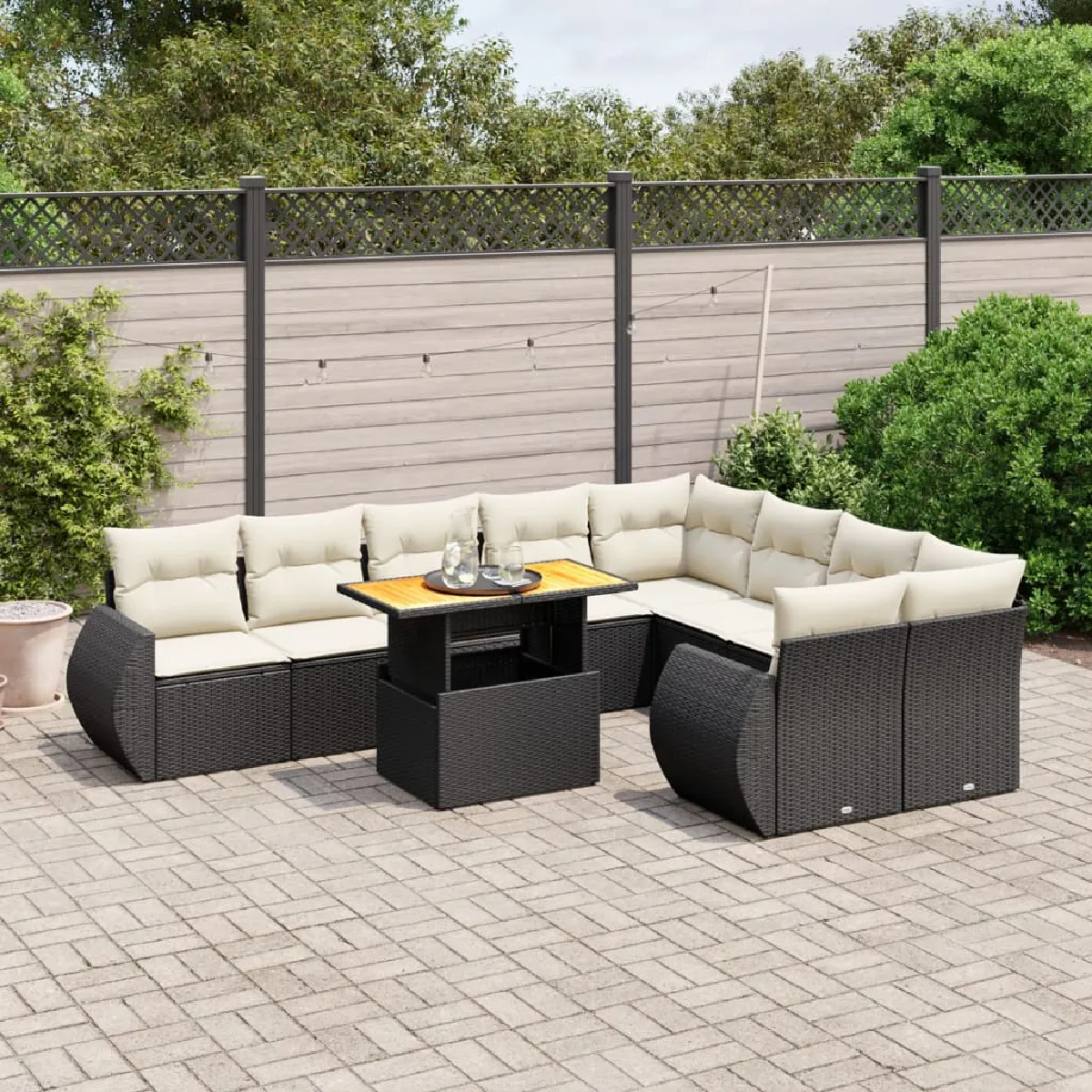 Vidaxl Noir Salon De Jardin 10 Pcs
