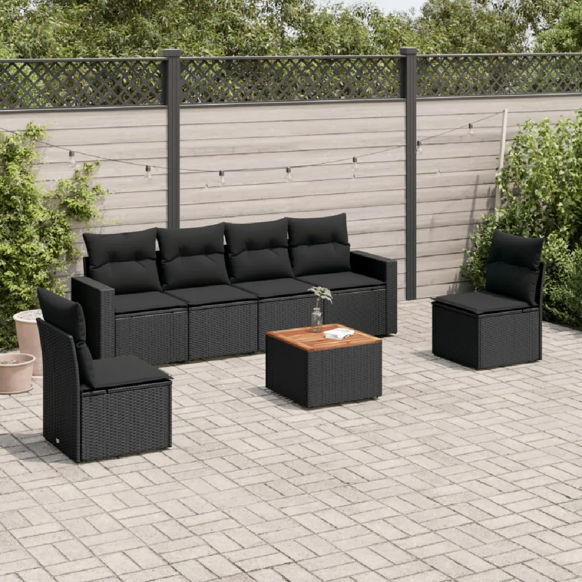 vidaXL Salon de jardin 7 pièces - Noir