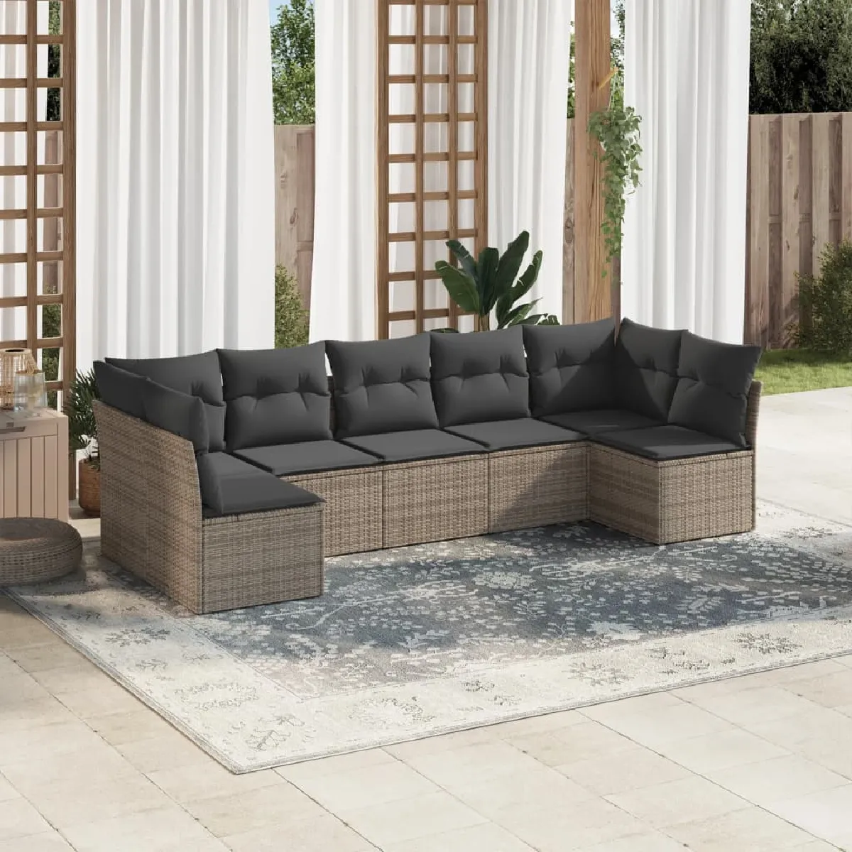 vidaXL Salon de jardin avec coussins 7 pcs résine tressée - vue 5