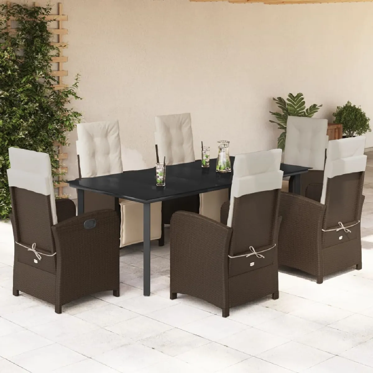 vidaXL Ensemble à manger de jardin 7 pcs Rotin - vue 8