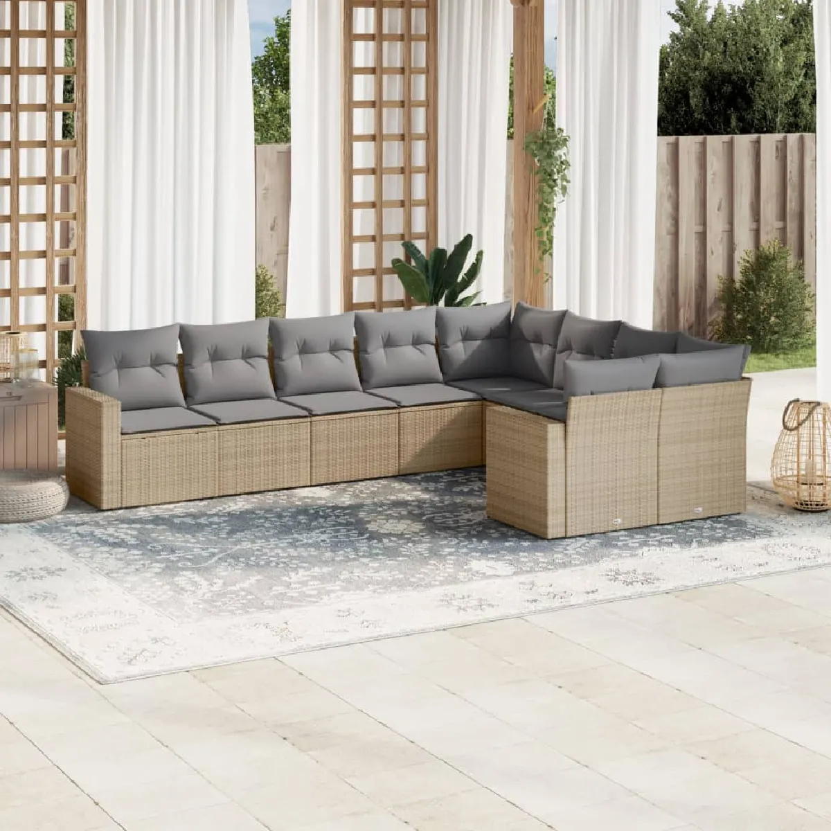 Salon de jardin 9 pcs coussin vidaXL - vue 3