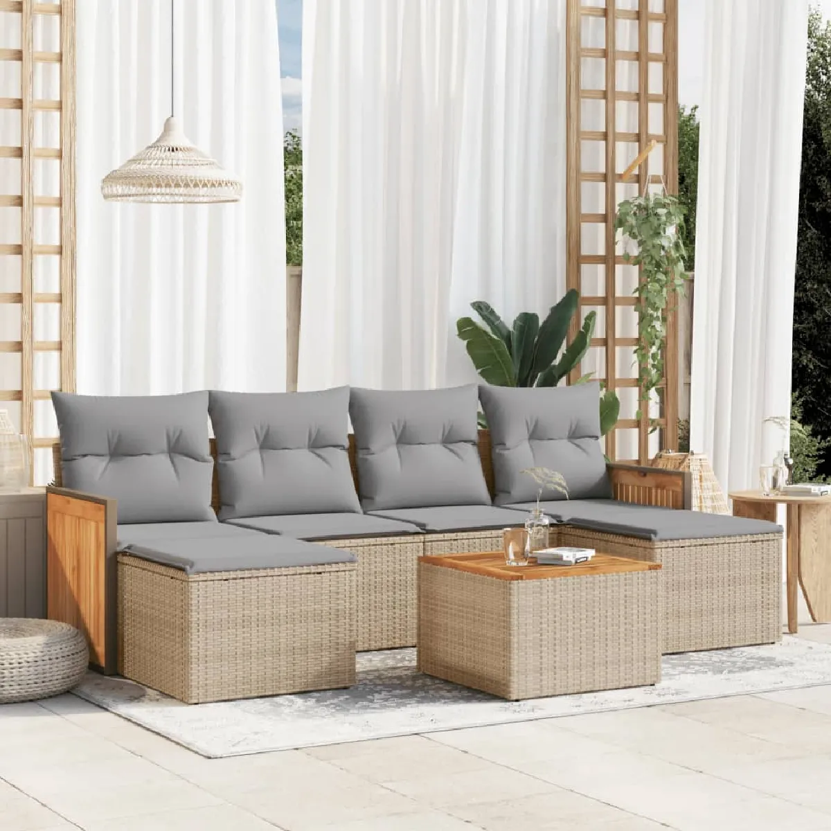 vidaXL Salon de jardin avec coussins 7 pcs résine tressée 3266379 - vue 4