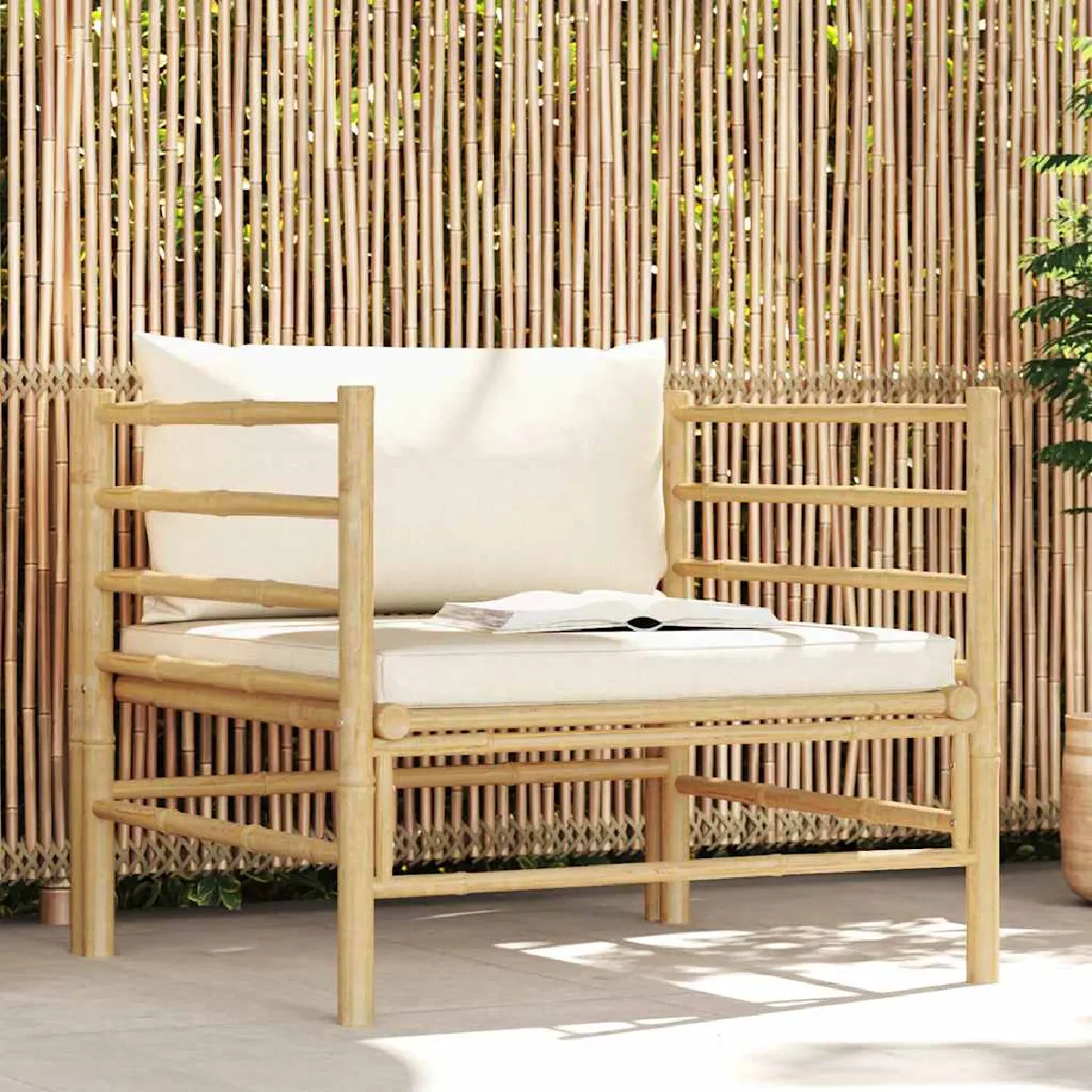 Canapé de jardin vidaXL Bambou 2 personnes Coussin cassé 74x70x60 cm - vue 4