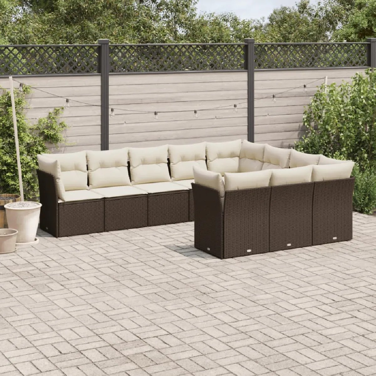 vidaXL Salon de jardin 10 pcs avec coussins résine tressée - vue 3