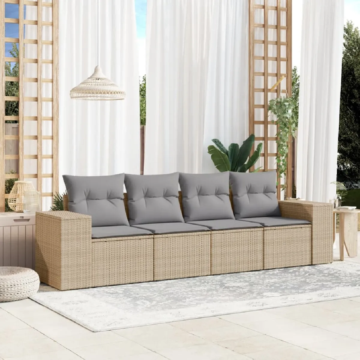 Non Communiqué Beige Vidaxl Salon De Jardin Avec Coussins 4 Pcs, Canapés De Terrasse, Ensemble De Meubles De Patio, Mobilier D'extérieur, 3254616 - Image 3