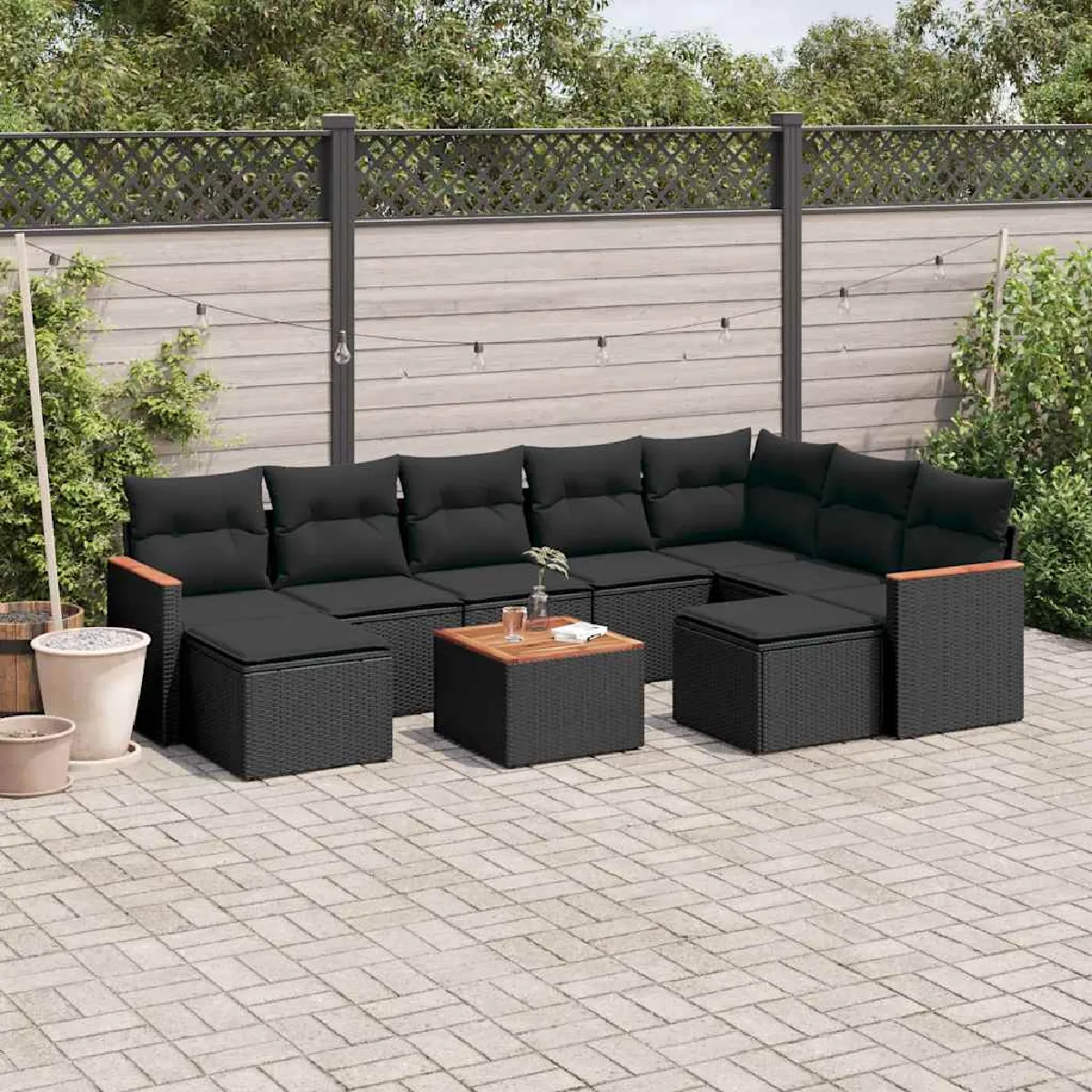 vidaXL Salon de jardin 10 pcs avec coussins résine tressée ensemble de salon ensemble de salon d'extérieur 3186804 - vue 9